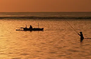 Anglers and fishermen at dawn, Sanur Bay
