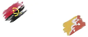 Angola and Bhutan Flags on White Background