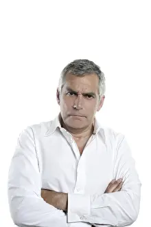 Angry businessman senior gray hair serious man isolated on white