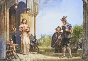 Anne Page and Slender. Scene from The Merry Wives of Windsor by William Shakespeare