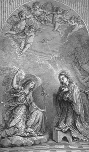 Annunciation, historic steel engraving from 1860