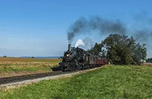 Framed Print : Antique Steam Engine Train with Vintage Passenger Cars