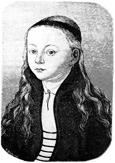 The approximately 11-year-old Magdalena or Lenchen Luther (1529-1542), second girl, third child of Katharina von Bora and Martin Luther, portrait after Lucas Cranach, died at the age of 13 in Wittenberg, historical illustration 1883