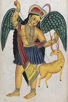Apsara with pet deer. Apsaras are the famous Nymphs of the Sky of Indra