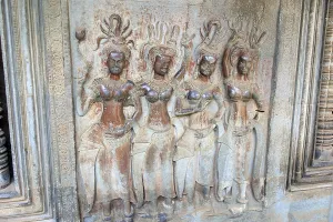 Apsaras half-human, half-divine woman of Hinduism and Buddhism at Angkor Wat in Cambodia