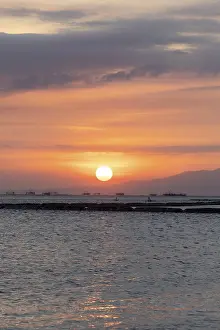 Framed Print : Aquacultures, sunset, Mariveles volcano on the Bataan Peninsula Framed Print : Aquacultures, sunset, Mariveles volcano on the Bataan Peninsula