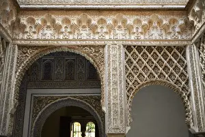 Arabesque Mudjar plasterwork of the 12th century Patio de las Munecas (Courtyard of the Dolls)