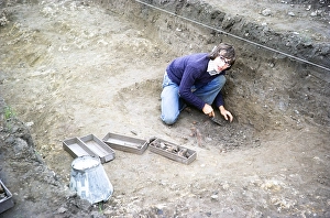 Archaeological excavation of a Neolithic causewayed enclosure, Great Wilbrahim, Cambridgeshire, England, UK 1976, titled small feature