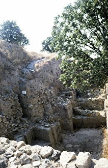 Archaeological excavation site of the ancient city of Troy, Turkey 1997, cross-section through the various levels of the city's historical development