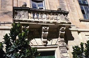 Architectural detail of a stone balcony in the city of Mdina, Malta 1998