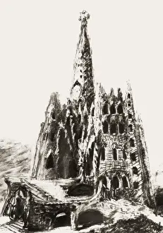 Architectural study of the Church of Colonia Guell