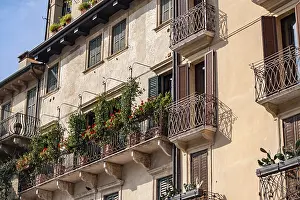 Architecture detail of some building in Piazza delle Erbe in Verona in Italy