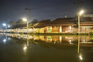 The architecture at the Klong Chula of the Mae Klong River in the Town of Amphawa in the Province of Samut Songkhram
