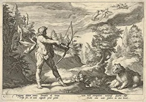 Arcus and Callisto, 1575, hunting with bow and arrow