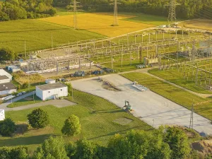 Area with transformer station and construction work