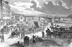 The army magazine and the blasted bridges in Pontoise at Paris