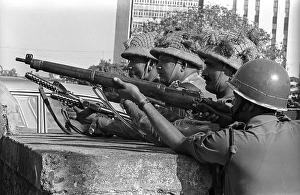 Army personnel & armed police deployed at Beharampada Bandra to prevent rioting after religious fundamentalists demolished the Babri Masjid in Ayodhya in Uttar Pradesh on 6/12/ 1992, The rioting continued till Jan1993 in Bombay Mumbai, Maharashtra