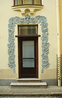 Framed Print : Art nouveau facade decoration fragment in the center of Riga