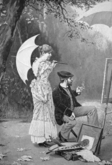 Art pause, painter has interrupted his work and smokes a cigaette