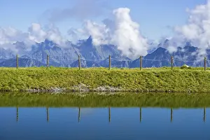 Category Mountain Landscapes Prints: Artificial lake, snow pond, at the mountain station of the Kanzelwand cable car