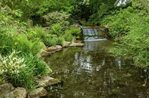 Artificial small water fall in japanese garden in Leverkusen
