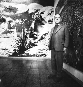 The artist and inventor of political photomontage John Haertfield at an exhibition of his works in 1964 in East Berlin