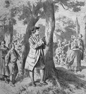 Artist keeping a distance, historical woodcut