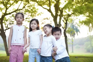 Asian children having fun at outdoor