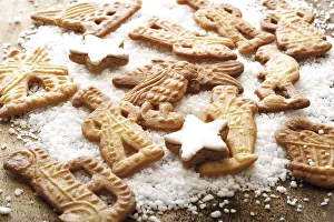 Assorted Speculaas biscuits, Dutch cookies with coarse sugar and cinnamon star cookies