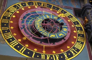 The Astronomical Clocks on The Clock Tower (Zytgloggethe) on the Main Street in Old Town in City of Bern