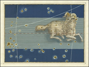 Astronomy. The Celestial Atlas, the Uranometria, Ptolemaic constellations, by Johann Bayer (1572 - 7 March 1625), German astronomer, Aries, Aries, an ecliptic constellation, digitally enhanced reproduction of a historical model