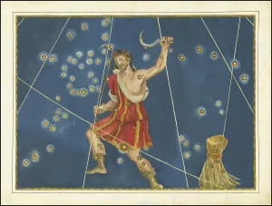 Astronomy. The celestial atlas, the Uranometria, Ptolemaic constellations, by Johann Bayer (1572 - 7 March 1625), German astronomer, Bootes, bear keeper, bright constellation north of the celestial equator