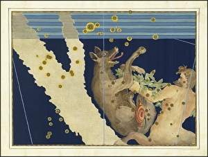 Astronomy. The Celestial Atlas, the Uranometria, Ptolemaic constellations, by Johann Bayer (1572 - 7 March 1625), German astronomer, Lupus and Centaurus, Wolf, a constellation of the southern sky