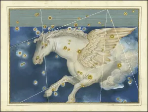 Astronomy. The Celestial Atlas, the Uranometria, Ptolemaic constellations, by Johann Bayer (1572 - 7 March 1625), German astronomer, Pegasus, constellation just north of the celestial equator, digitally enhanced reproduction of a historical model