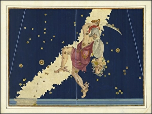Astronomy. The Celestial Atlas, the Uranometria, Ptolemaic constellations, by Johann Bayer (1572 - 7 March 1625), German astronomer, Perseus, constellation of the northern sky, digitally enhanced reproduction of a historical model