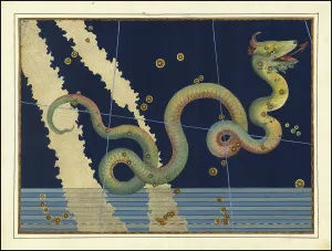 Astronomy. The celestial atlas, the Uranometria, Ptolemaic constellations, by Johann Bayer (1572 - 7 March 1625), German astronomer, Serpens, serpent, a constellation near the celestial equator