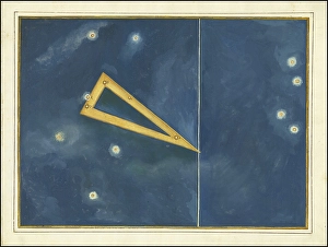 Astronomy. The Celestial Atlas, the Uranometria, Ptolemaic constellations, by Johann Bayer (1572 - 7 March 1625), German astronomer, Triangulum, triangle, small constellation in the northern fixed starry sky