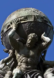 Atlas, carrying the globe, supported by steam and electricity by Gustav Herold