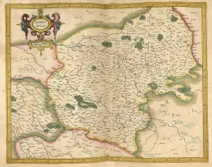 Atlas, map from 1623, Berry, landscape in central France