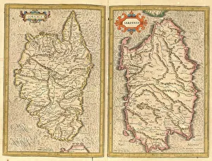 Atlas, map from 1623, Corsica, France and Sardinia