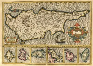 Atlas, map from 1623, Cyprus, digitally restored reproduction from an engraving by Gerhard Mercator
