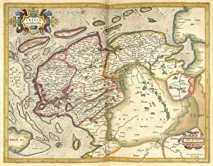 Atlas, map from 1623, Friesland and North Sea coast