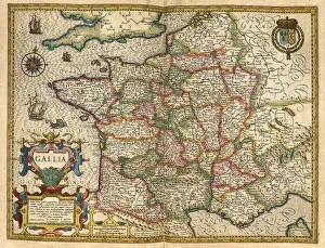 Atlas, map from 1623, Gaul, France