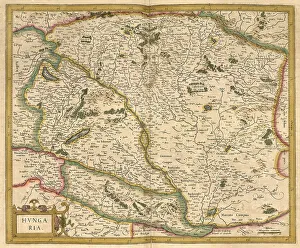 Atlas, map from 1623, Hungary, digitally restored reproduction from an engraving by Gerhard Mercator