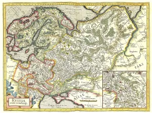 Atlas, map from 1623, Russia, digitally restored reproduction from an engraving by Gerhard Mercator