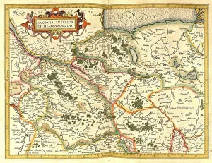 Atlas, map from 1623, Saxony and Mecklenburg