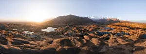 Category Mountain Landscapes Prints: Atmospheric aerial view, high mountain landscape with glacier moraines and mountain lakes