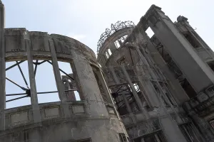 Atomic Bomb Dome, ruins of the former building of the Chamber of Commerce and Industry in backlight