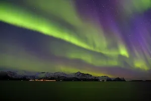 Category Scandinavia Prints: Aurora Borealis, Northern Lights over Peninsula Senja