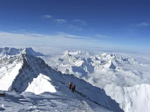 Austrian Geri Winkler from Vienna on his last steps to the summit of Mount Everest 8848m